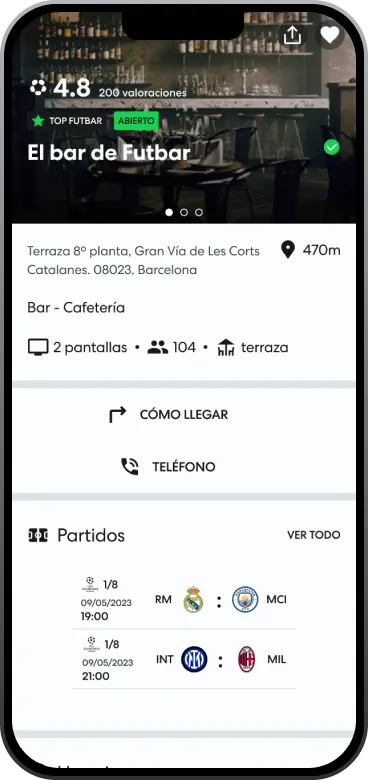 Futbar bar contact screen
